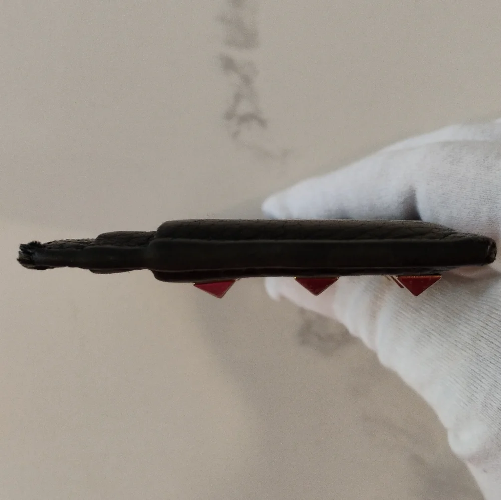 Valentino Garavani Card Holder - Black Studded Pebbled Leather - Picture 6 of 14